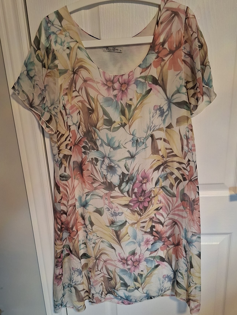 Elena Baldi Floral Italian Silk Scoop Neck Women’s Dress